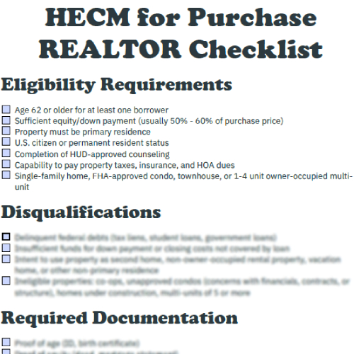 HECM for Purchase REALTOR Checklist